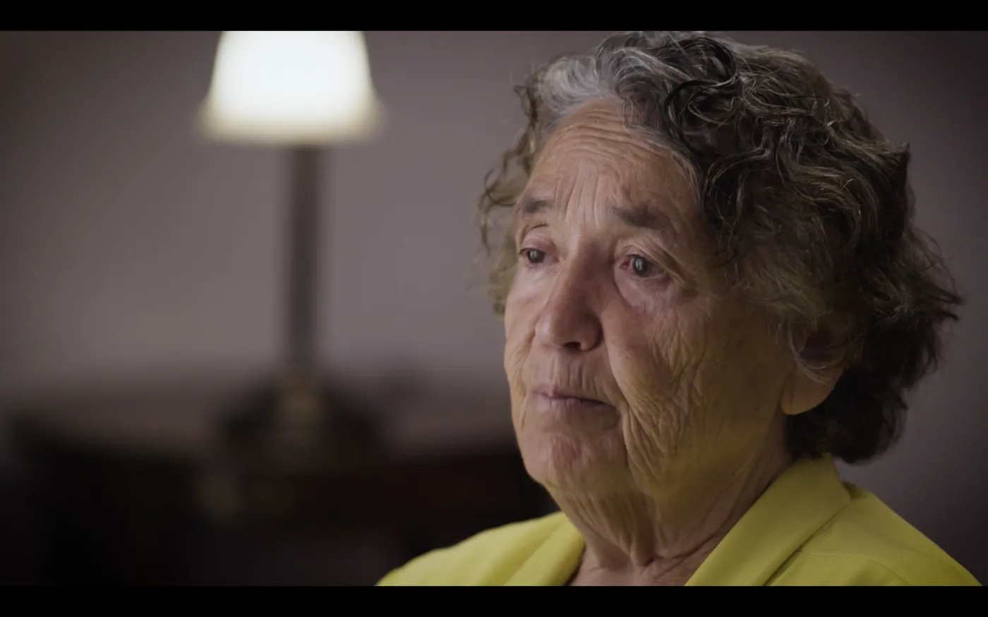 Close-up of an interviewee during filming