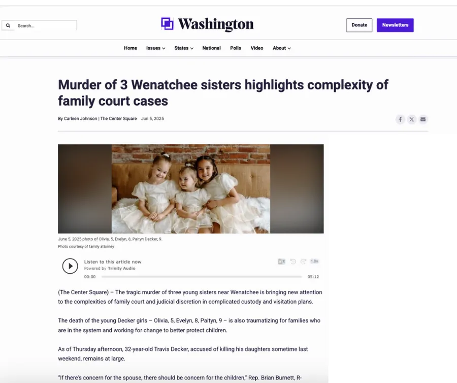 The Center Square article: Murder of 3 Wenatchee sisters highlights complexity of family court cases